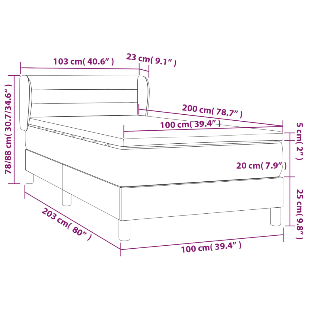 vidaXL Boxspringbett mit Matratze Schwarz 100x200 cm Samt