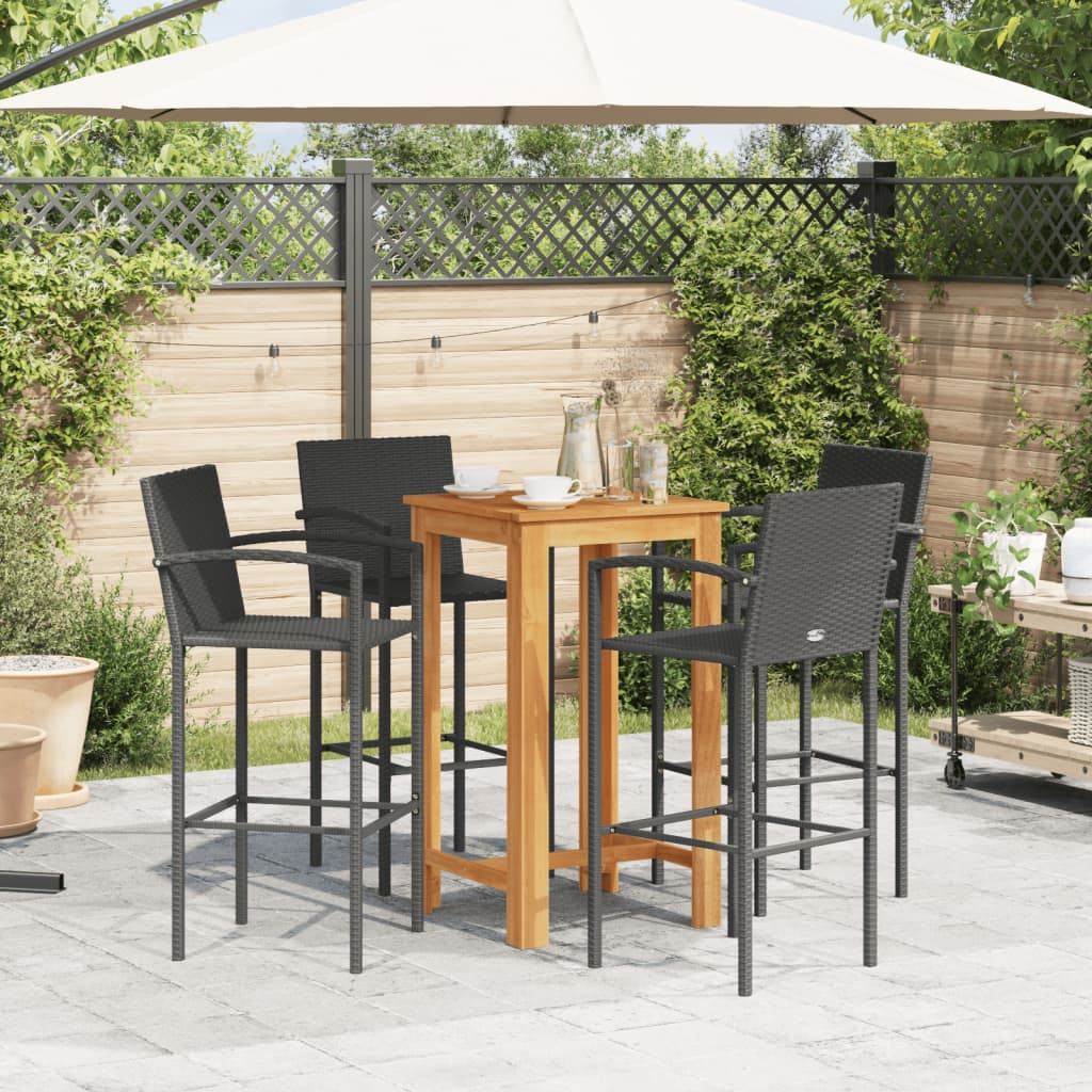 vidaXL 5-tlg. Gartenbar-Set Schwarz Massivholz Akazie und Poly Rattan