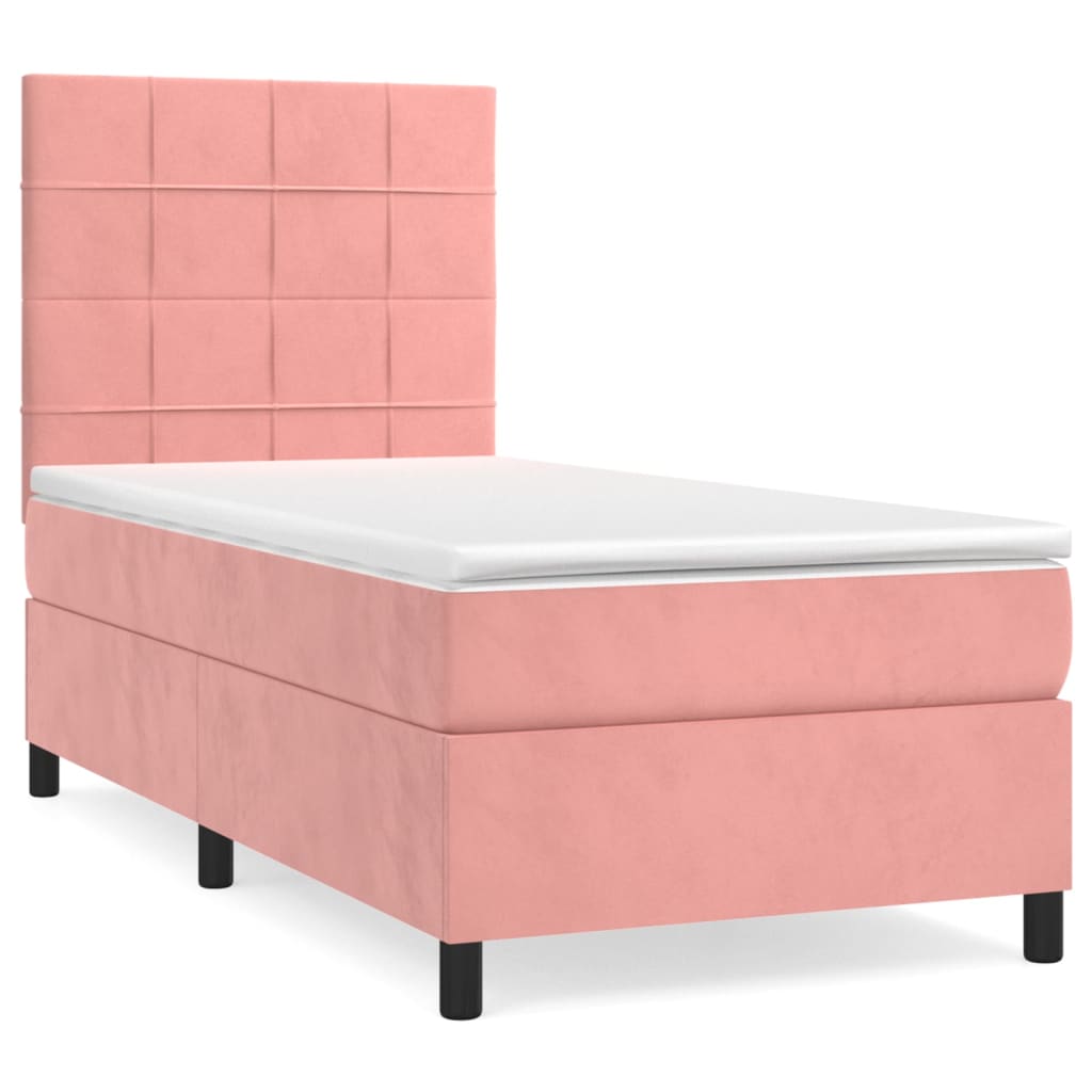 vidaXL Boxspringbett mit Matratze Rosa 100x200 cm Samt