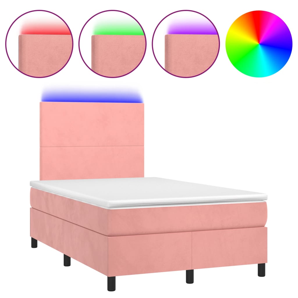 vidaXL Boxspringbett mit Matratze & LED Rosa 120x190 cm Samt