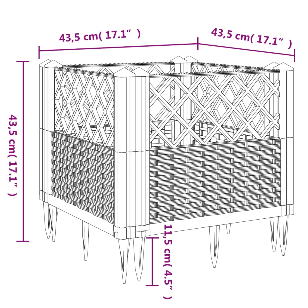 vidaXL Pflanzkasten mit Erdspießen Braun 43,5x43,5x43,5 cm PP