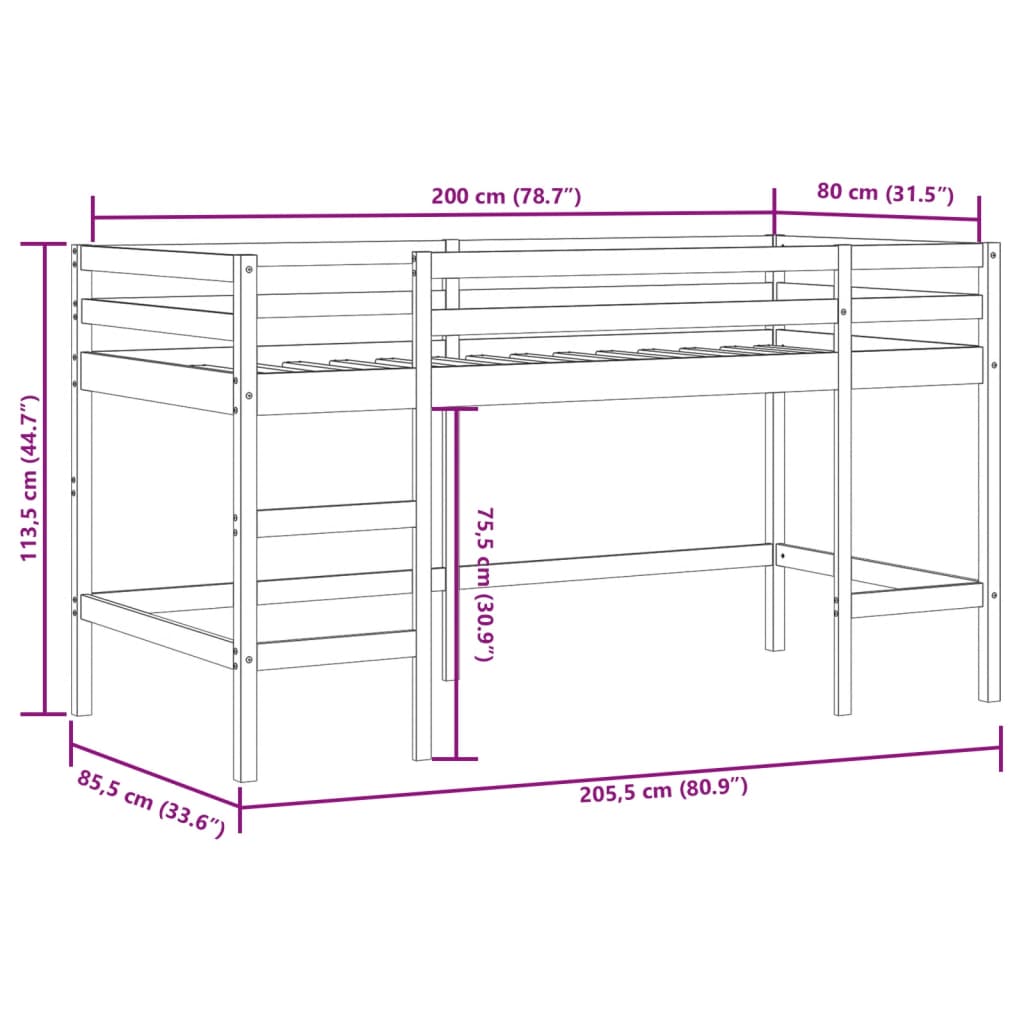 vidaXL Kinderhochbett mit Tunnel Blau 80x200 cm Massivholz Kiefer