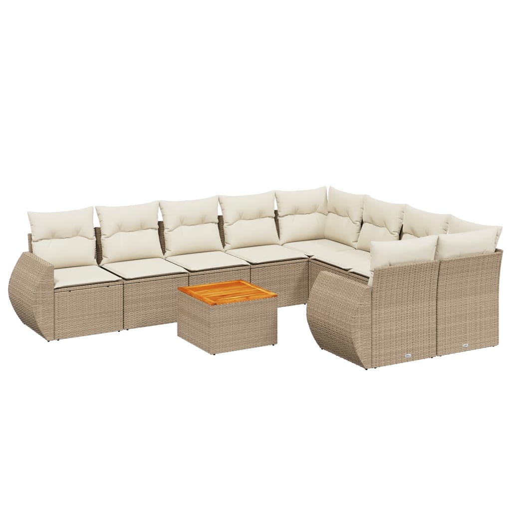 vidaXL 10-tlg. Garten-Sofagarnitur mit Kissen Beige Poly Rattan