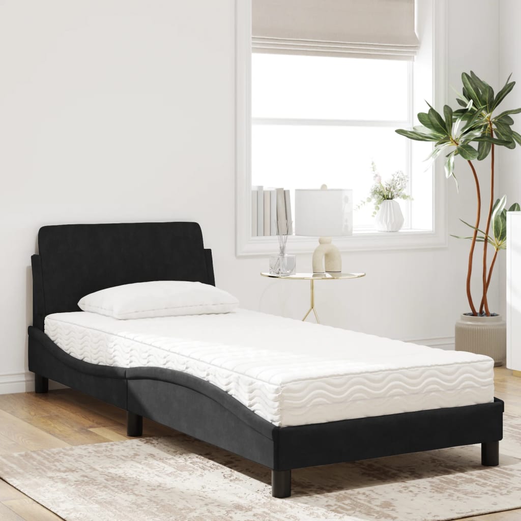 vidaXL Bett mit Matratze Schwarz 80x200 cm Samt