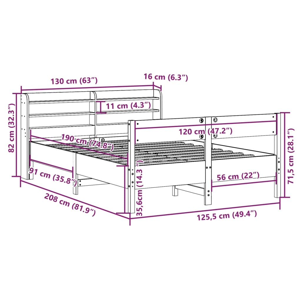 vidaXL Massivholzbett ohne Matratze Weiß 120x190 cm Kiefernholz