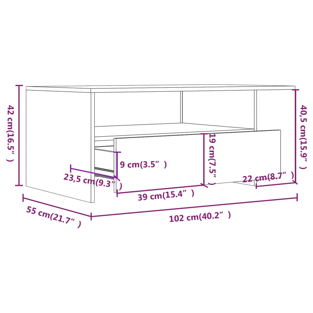 vidaXL Couchtisch Weiß 102x55x42 cm Holzwerkstoff