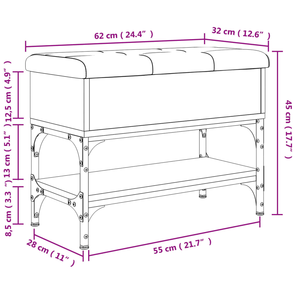 vidaXL Schuhbank Schwarz 62x32x45 cm Holzwerkstoff