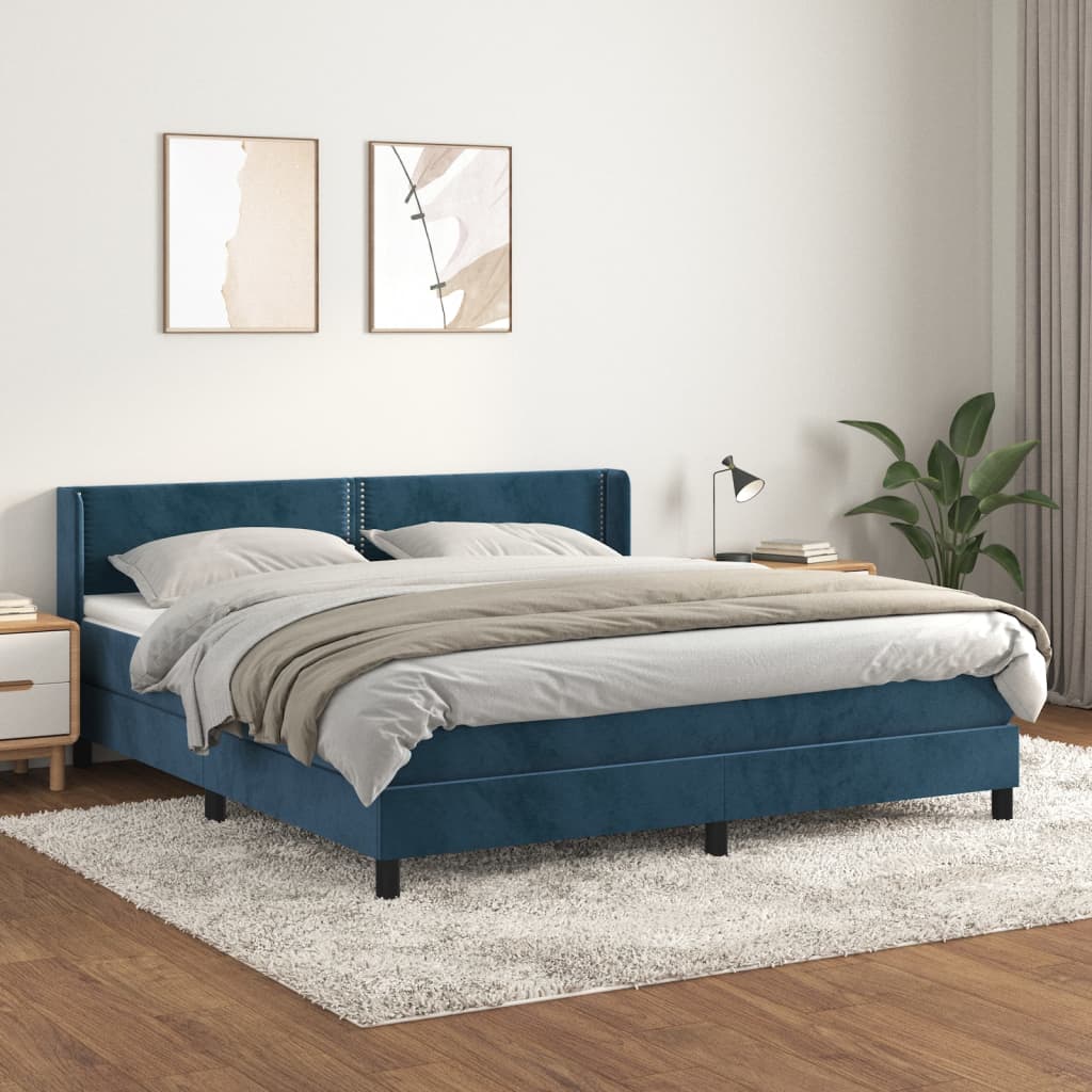 vidaXL Boxspringbett mit Matratze Dunkelblau 160x200 cm Samt