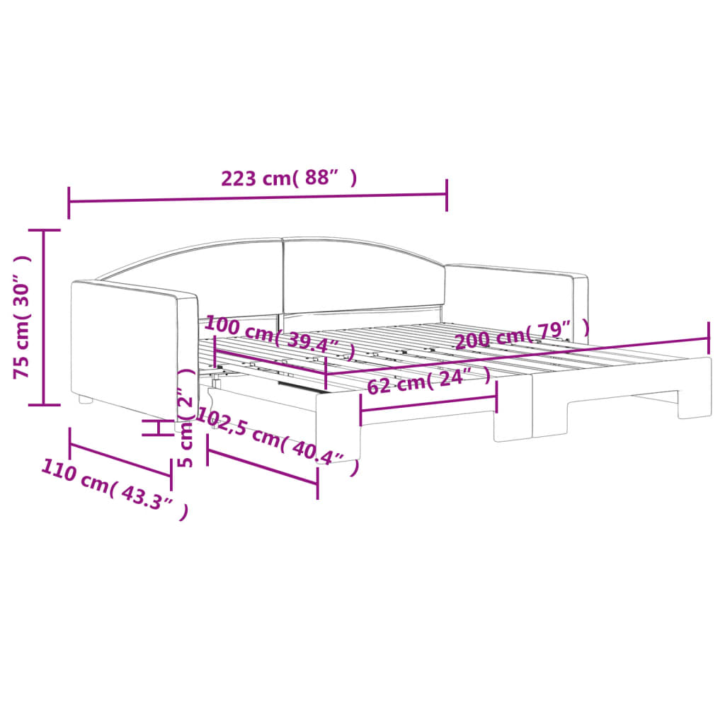 vidaXL Tagesbett Ausziehbar Schwarz 100x200 cm Stoff