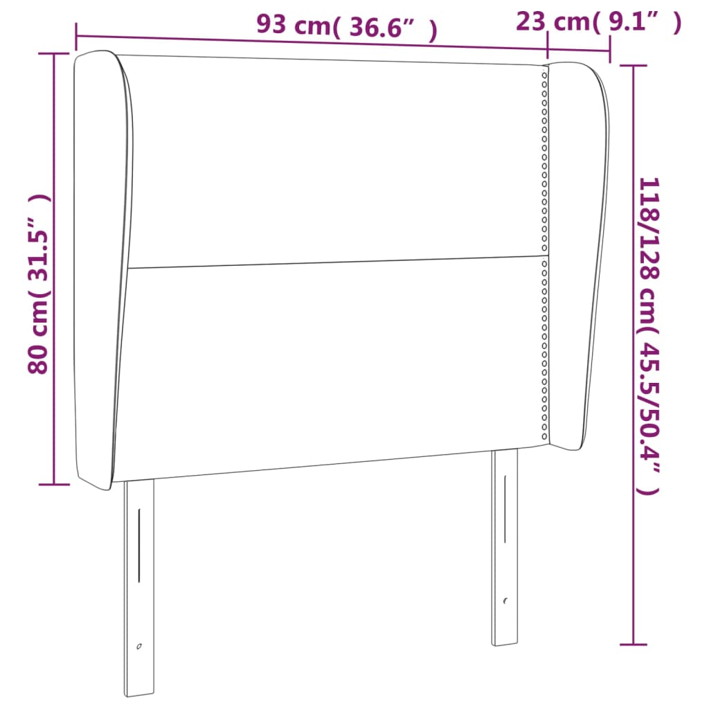 vidaXL Kopfteil mit Ohren Schwarz 93x23x118/128 cm Samt