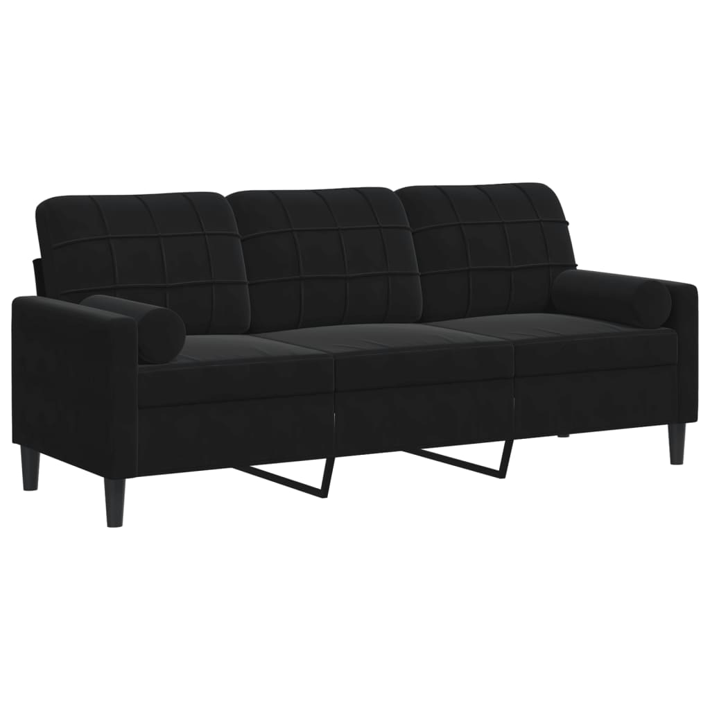 vidaXL 3-Sitzer-Sofa mit Zierkissen Schwarz 180 cm Samt