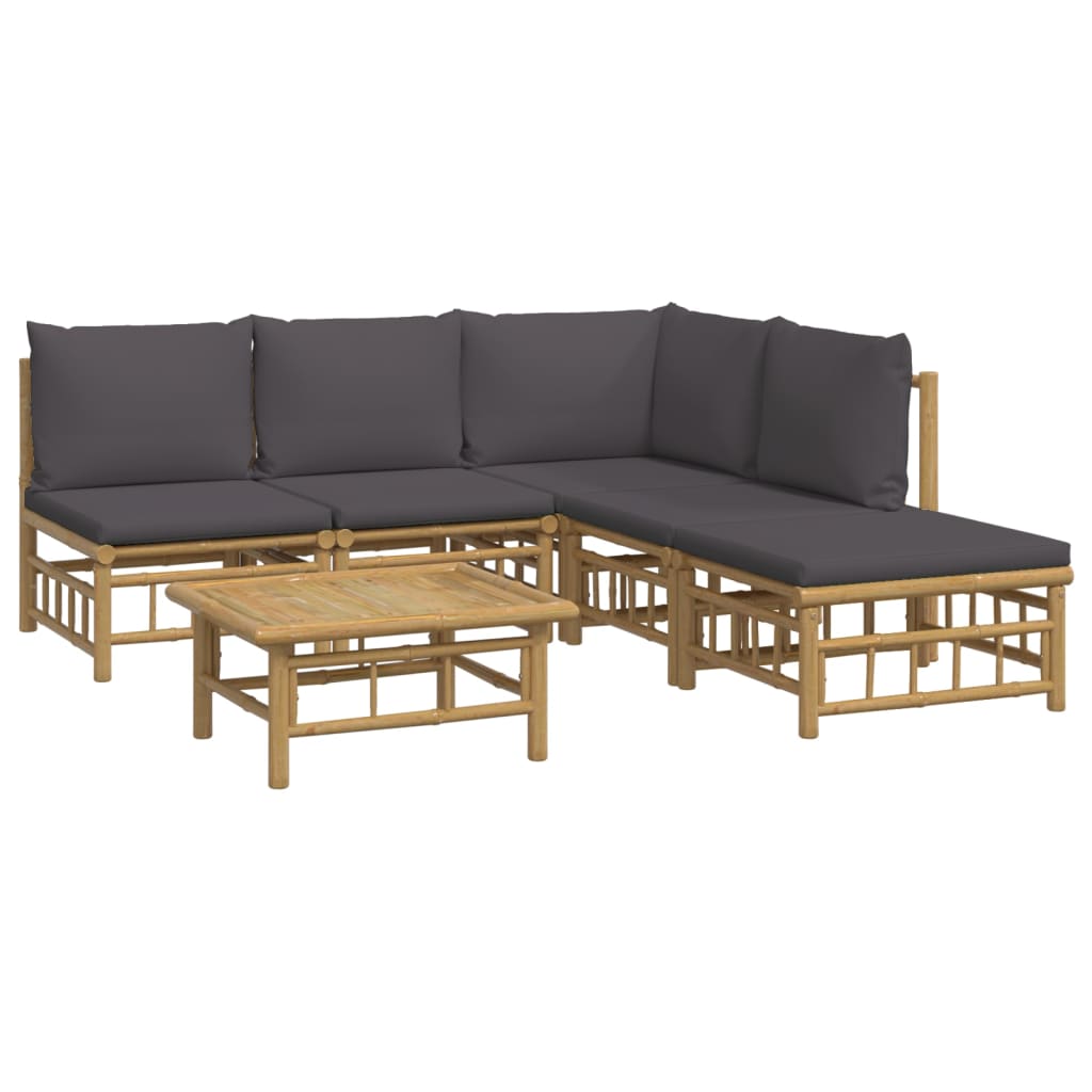 vidaXL 6-tlg. Garten-Lounge-Set mit Dunkelgrauen Kissen Bambus