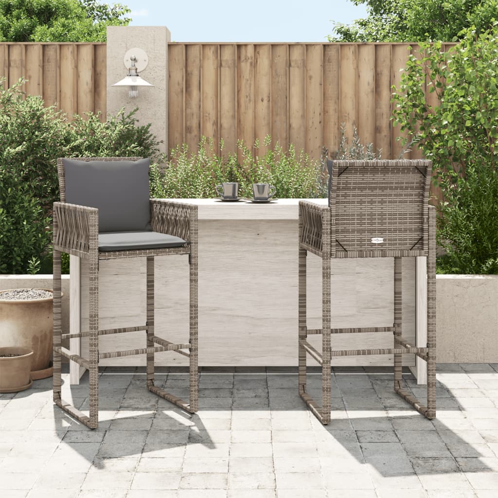 vidaXL Garten-Barhocker 2 Stk. Grau Poly Rattan