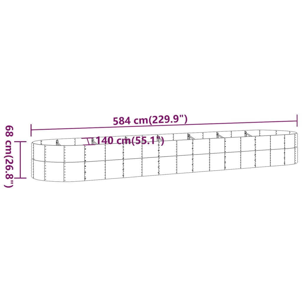 vidaXL Hochbeet Pulverbeschichteter Stahl 584x140x68 cm Braun