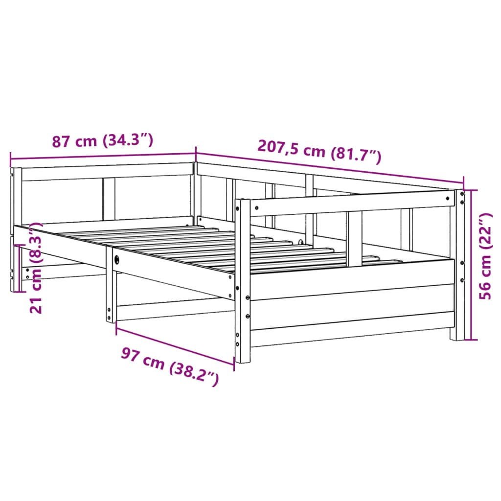 vidaXL Tagesbett ohne Matratze Wachsbraun 80x200 cm Massivholz Kiefer