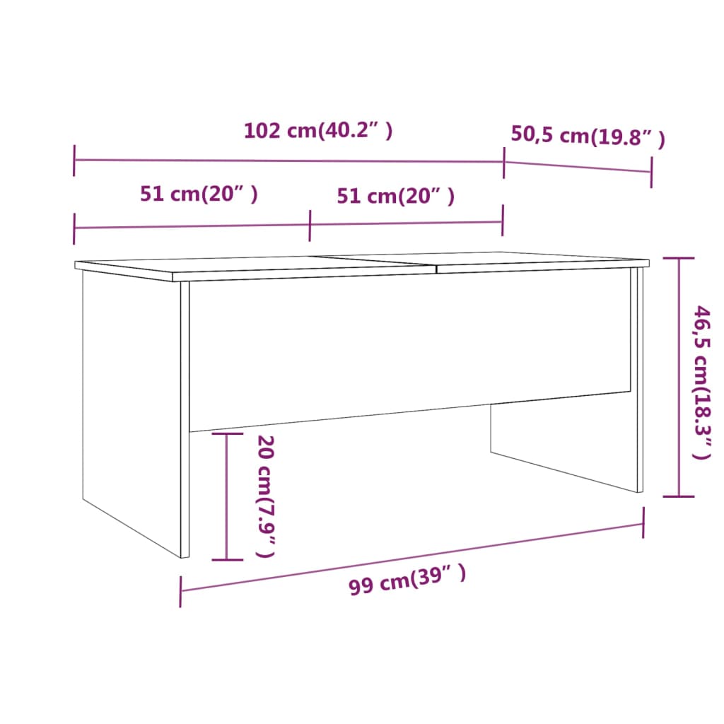 vidaXL Couchtisch Weiß 102x50,5x46,5 cm Holzwerkstoff