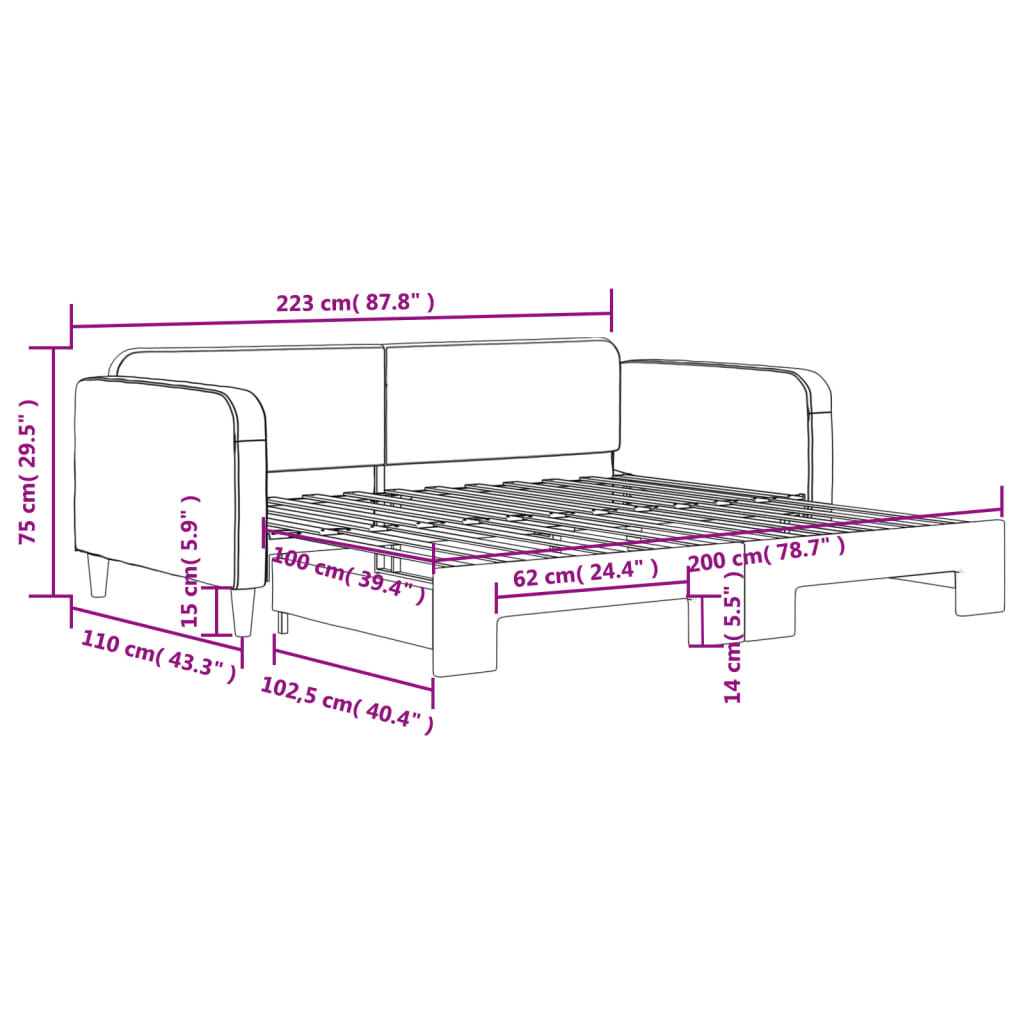 vidaXL Tagesbett Ausziehbar Schwarz 100x200 cm Stoff