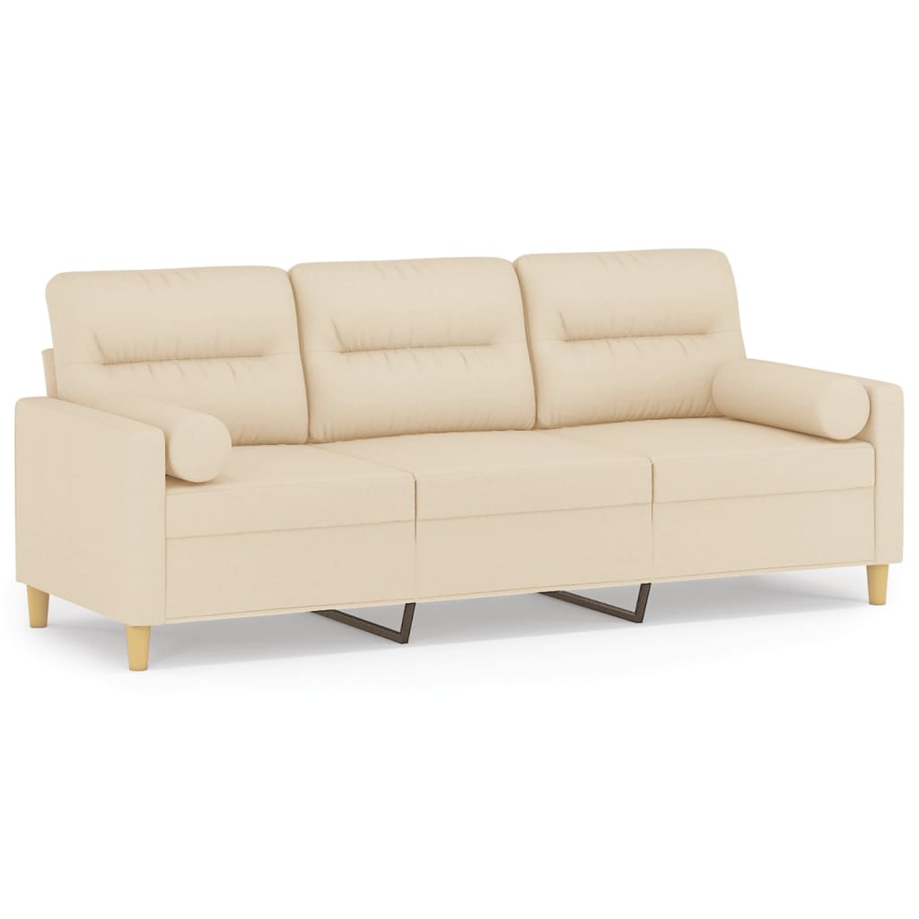 vidaXL 3-Sitzer-Sofa mit Zierkissen Creme 180 cm Stoff