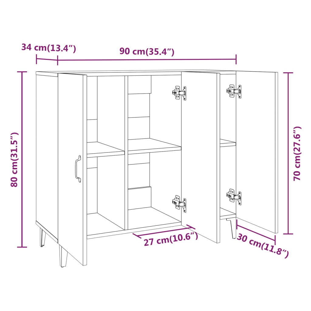 vidaXL Sideboard Räuchereiche 90x34x80 cm Holzwerkstoff