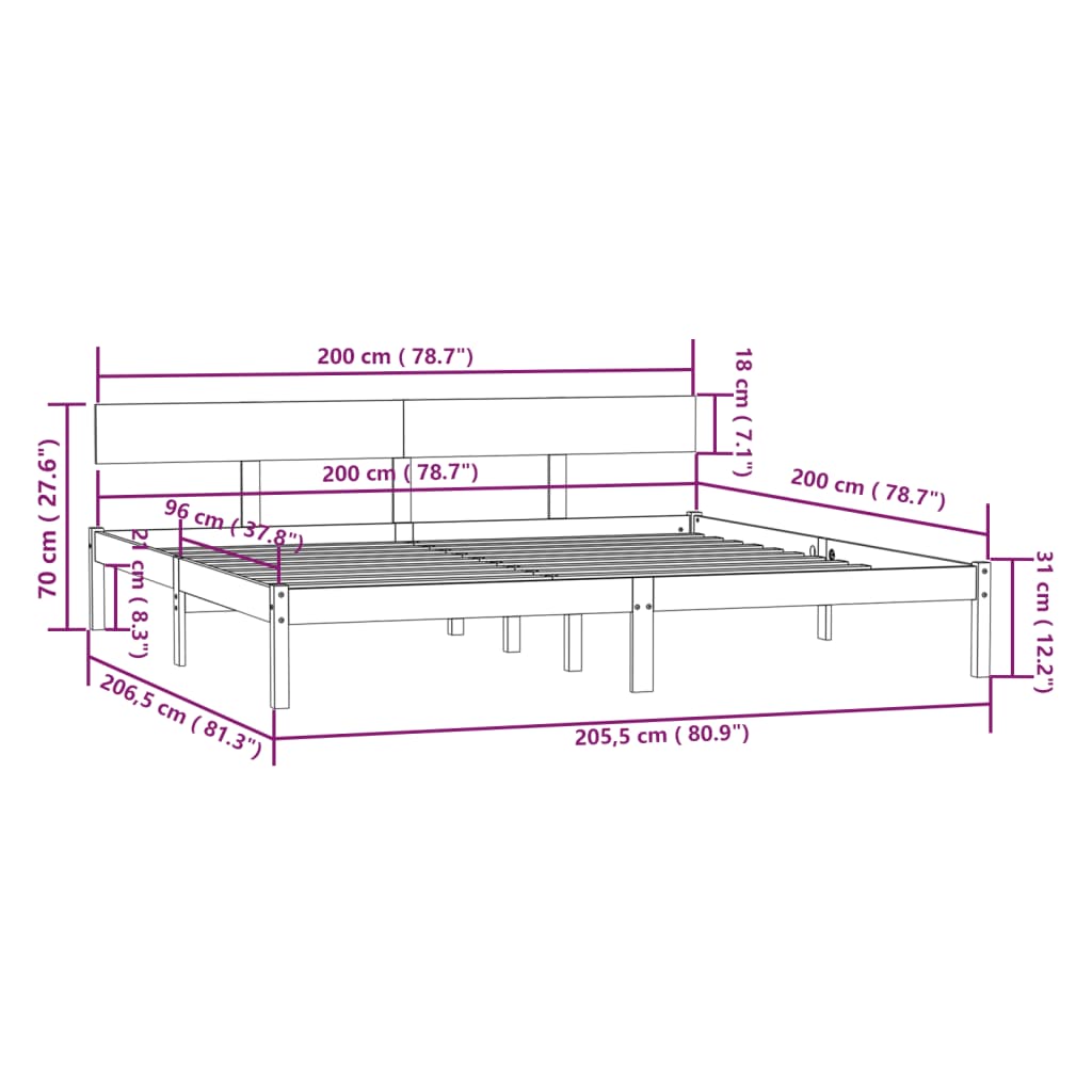 vidaXL Massivholzbett ohne Matratze 200x200 cm