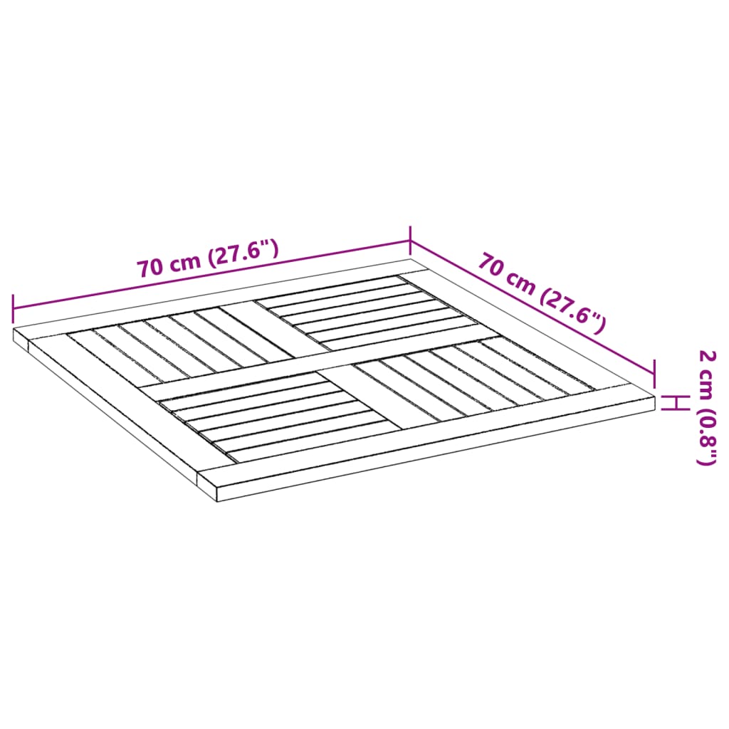 vidaXL Tischplatte 70x70x2 cm Quadratisch Massivholz Akazie