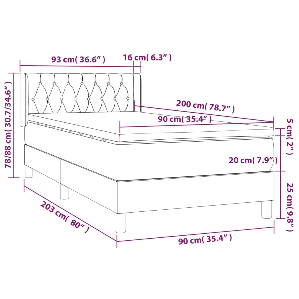 vidaXL Boxspringbett mit Matratze Hellgrau 90x200 cm Stoff