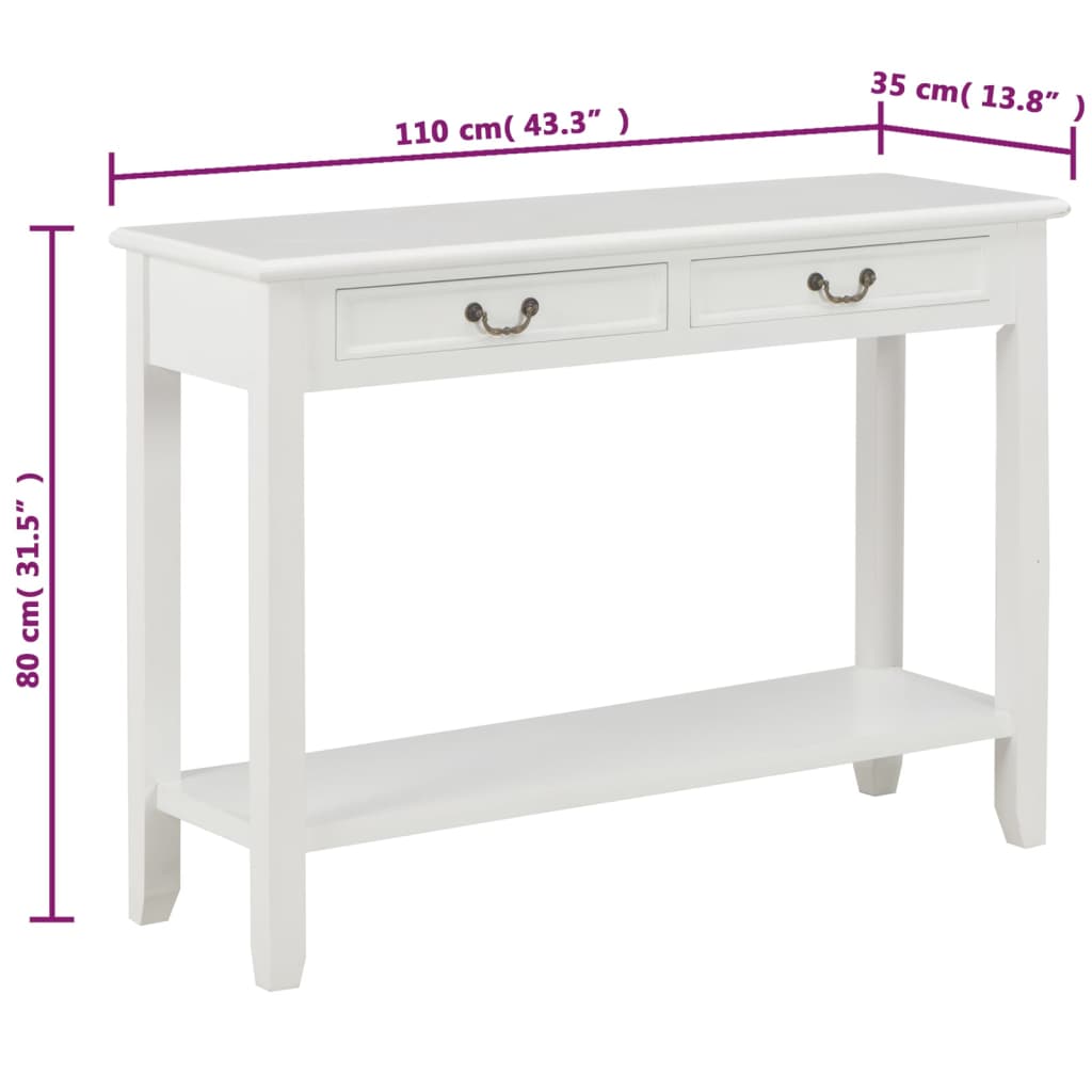 vidaXL Konsolentisch Weiß 110 x 35 x 80 cm Holz