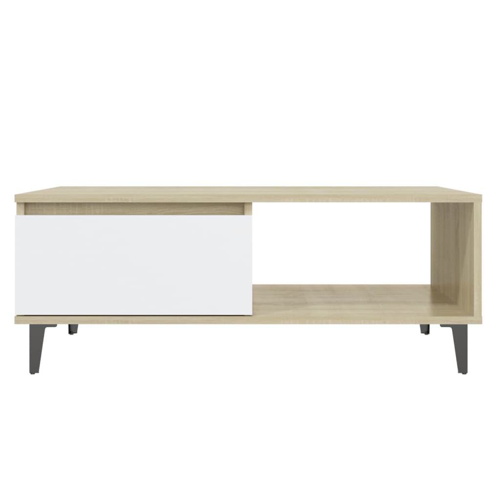 vidaXL Couchtisch Weiß und Sonoma-Eiche 90x60x35 cm Holzwerkstoff