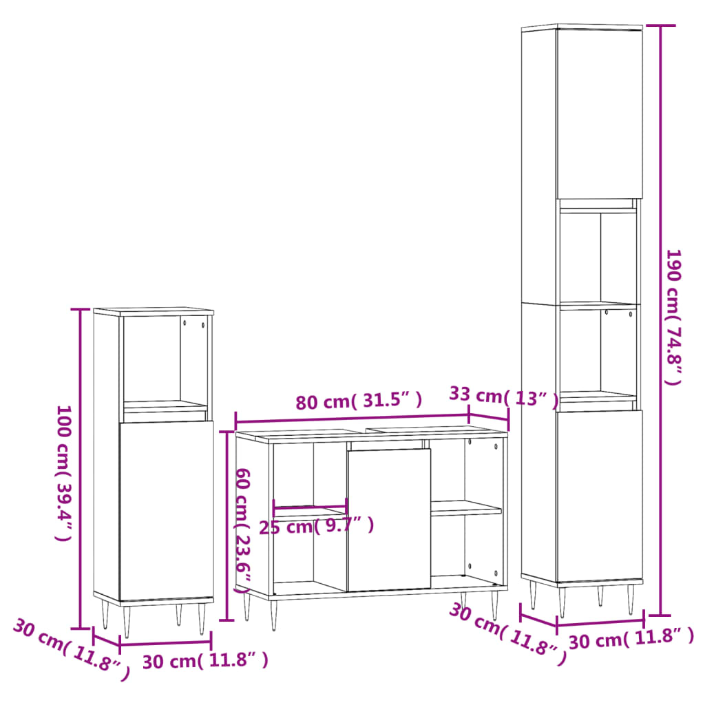 vidaXL 3-tlg. Badmöbel-Set Weiß Holzwerkstoff