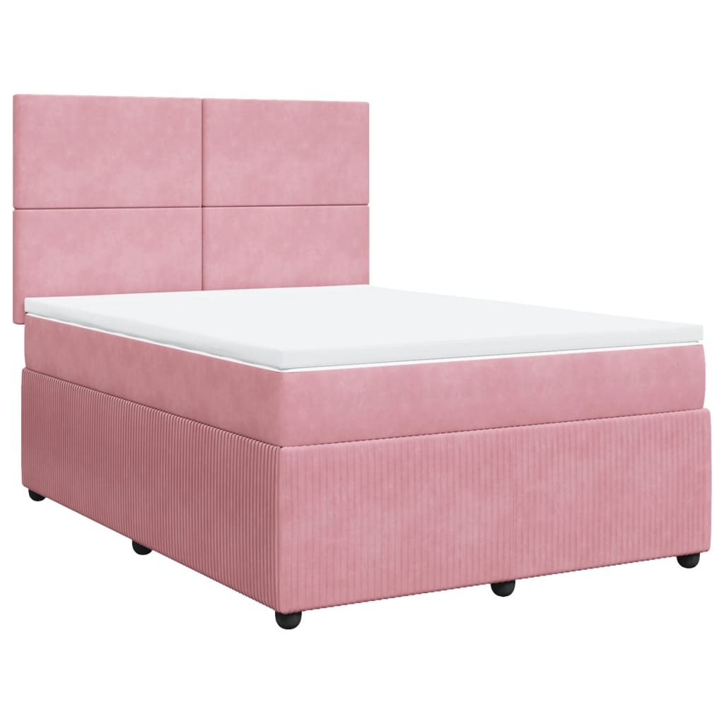 vidaXL Boxspringbett mit Matratze Rosa 160x200 cm Samt