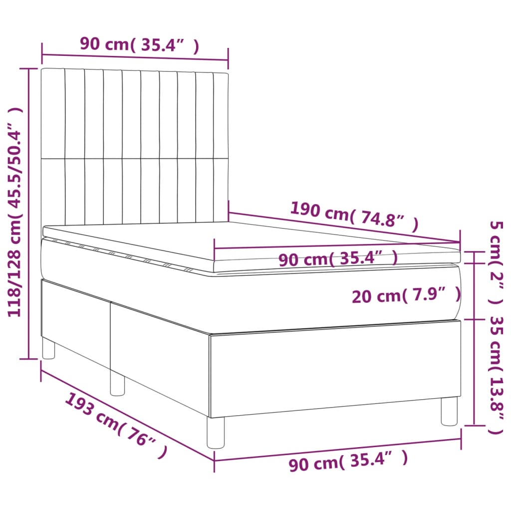 vidaXL Boxspringbett mit Matratze Creme 90x190 cm Stoff