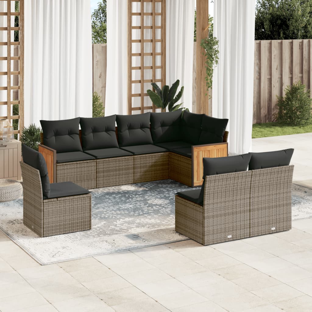 vidaXL 8-tlg. Garten-Sofagarnitur mit Kissen Grau Poly Rattan