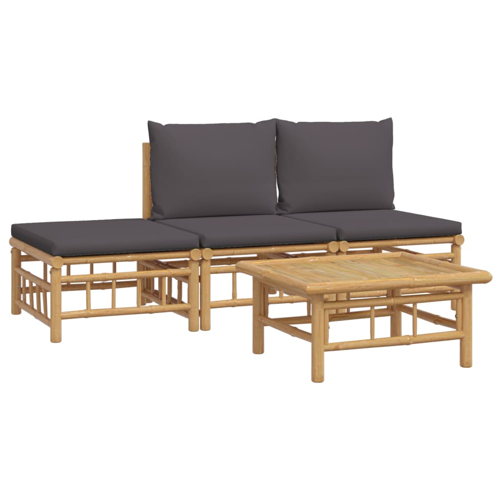 vidaXL 4-tlg. Garten-Lounge-Set mit Dunkelgrauen Kissen Bambus