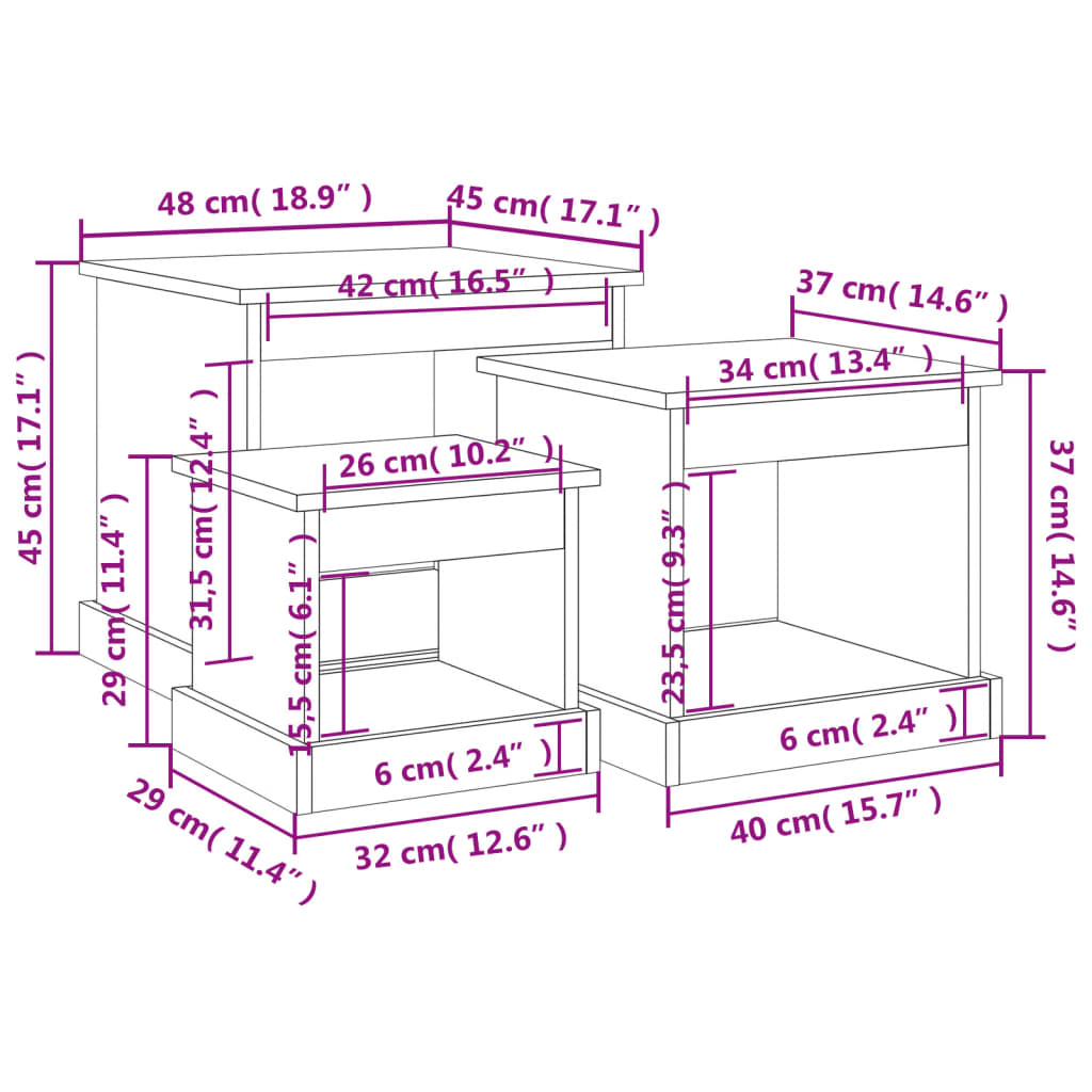 vidaXL Couchtische 3 Stk. Grau Sonoma Holzwerkstoff