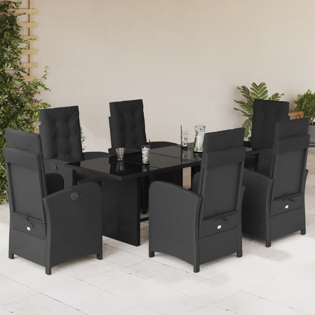 vidaXL 7-tlg. Garten-Essgruppe mit Kissen Schwarz Poly Rattan