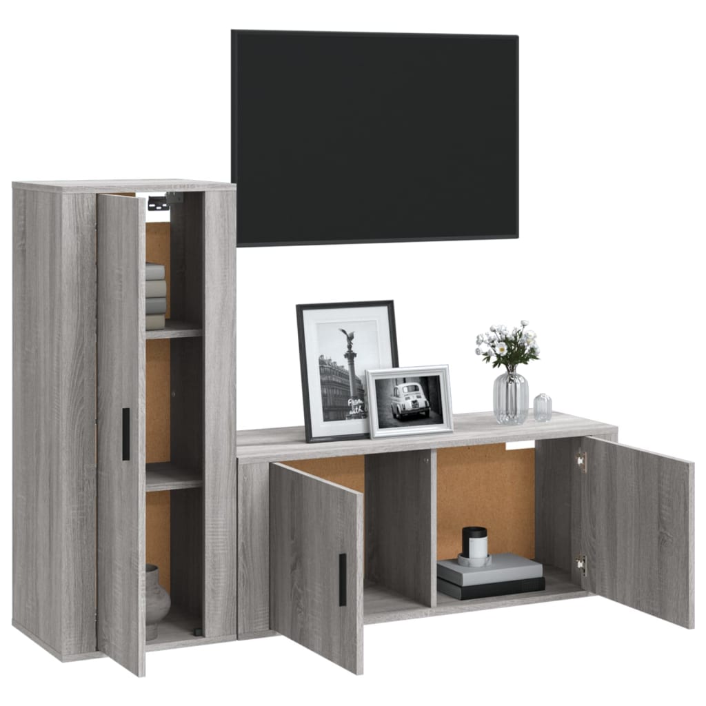 vidaXL 2-tlg. TV-Schrank-Set Grau Sonoma Holzwerkstoff