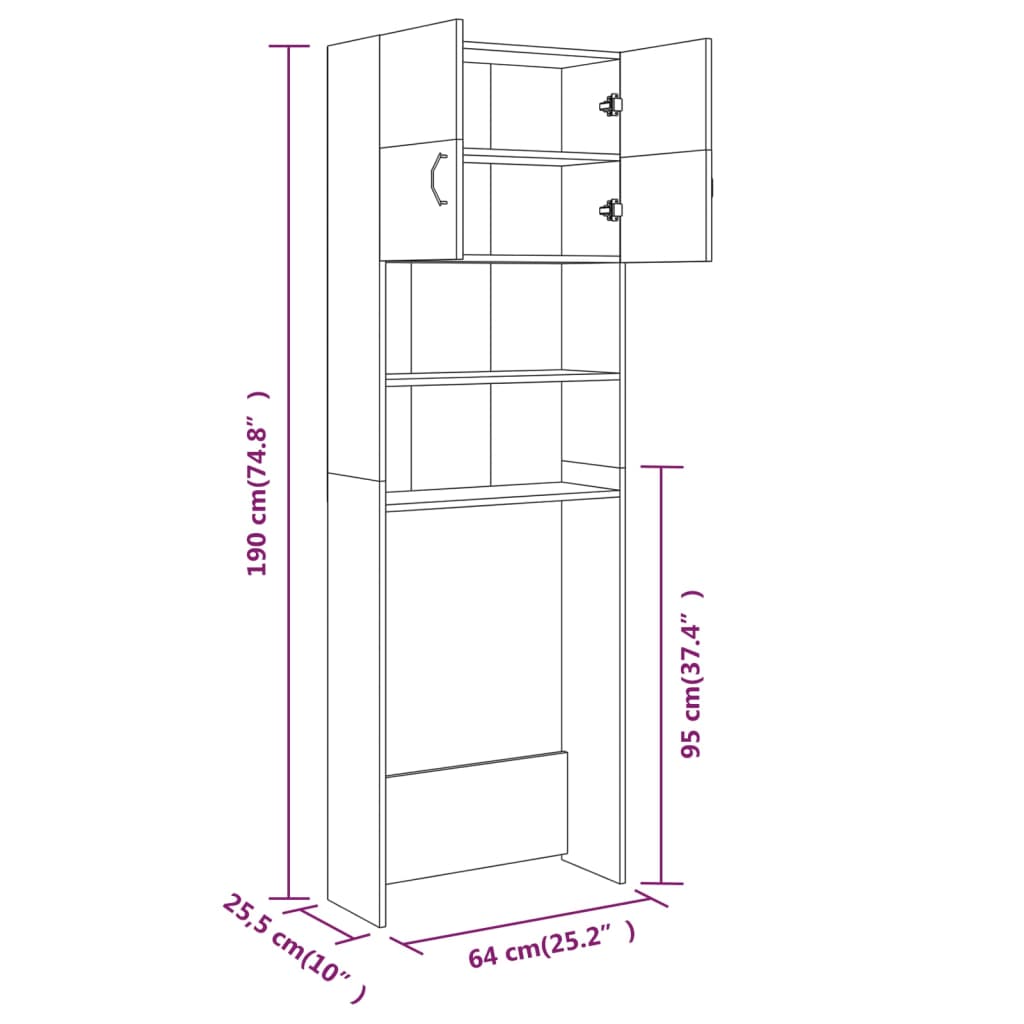 vidaXL Waschmaschinenschrank Räuchereiche 64x25,5x190 cm