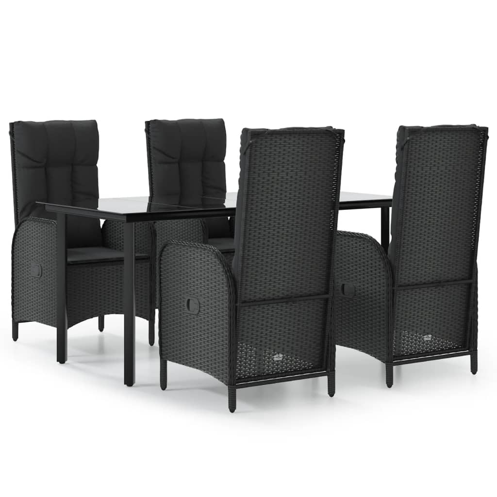 vidaXL 5-tlg. Garten-Essgruppe mit Kissen Schwarz Poly Rattan