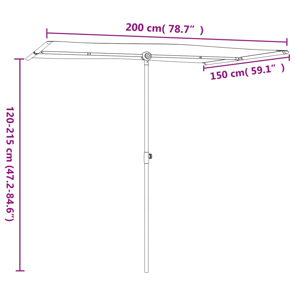 vidaXL Sonnenschirm mit Aluminium-Mast 2x1,5 m Schwarz