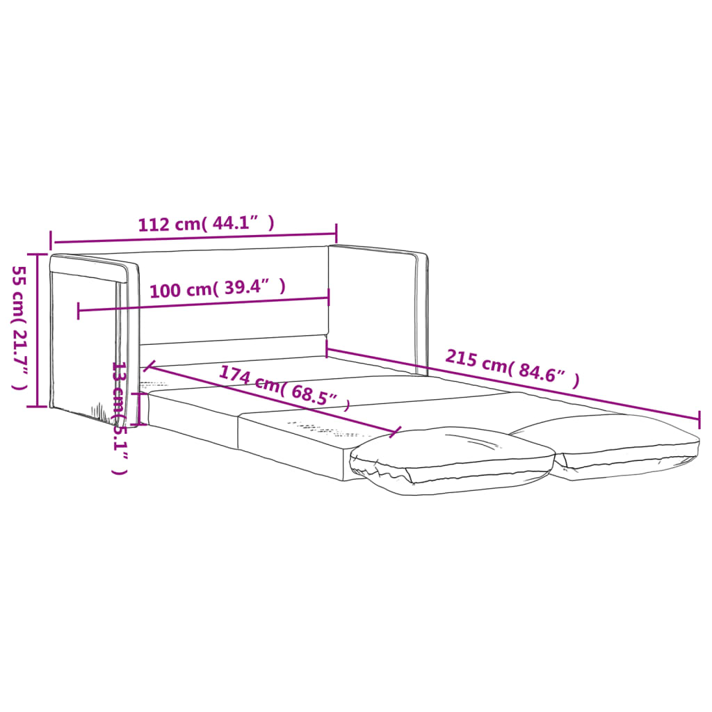 vidaXL Bodensofa mit Schlaffunktion Creme 112x174x55 cm Stoff