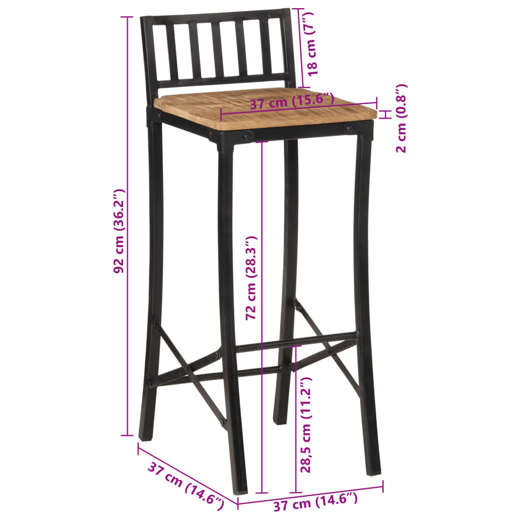 vidaXL 3-tlg. Bar-Set Raues Mangoholz und Metall