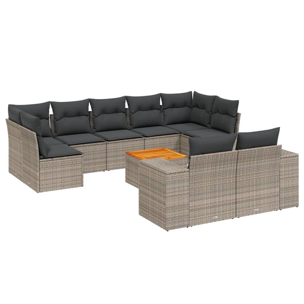 vidaXL 10-tlg. Garten-Sofagarnitur mit Kissen Grau Poly Rattan