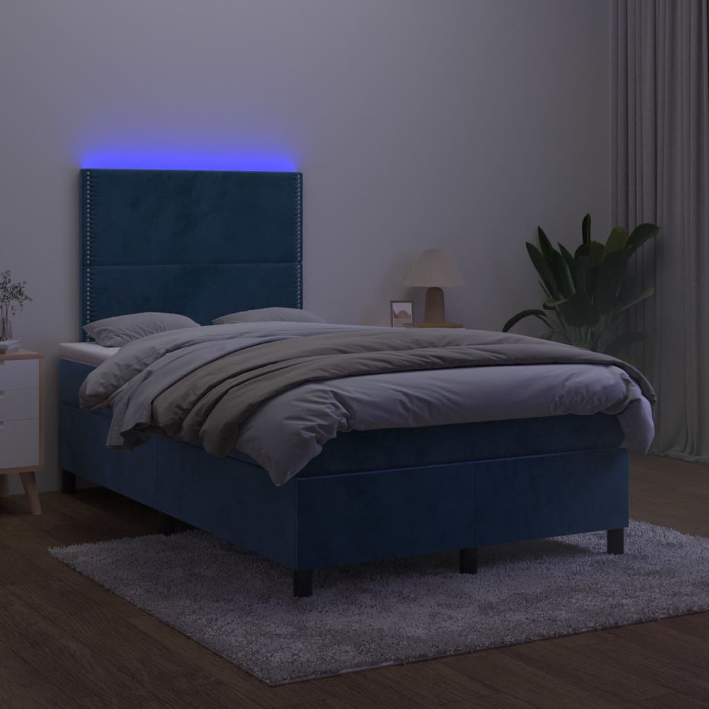 vidaXL Boxspringbett mit Matratze & LED Dunkelblau 120x200 cm Samt