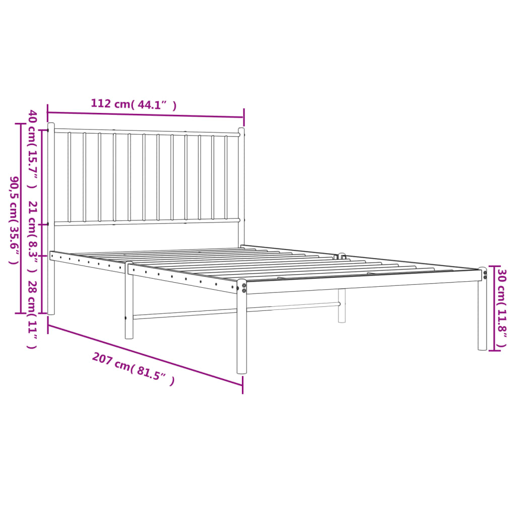 vidaXL Bettgestell mit Kopfteil Metall Weiß 107x203 cm