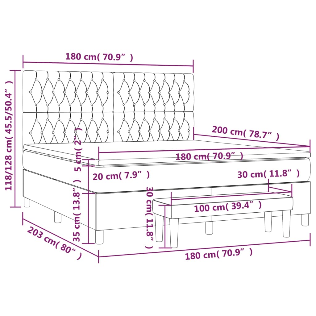 vidaXL Boxspringbett mit Matratze Dunkelbraun 180x200 cm Stoff