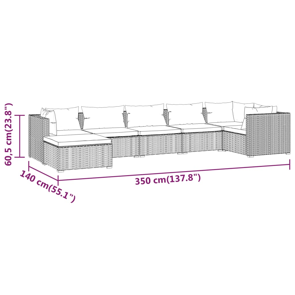 vidaXL 7-tlg. Garten-Lounge-Set mit Kissen Poly Rattan Grau