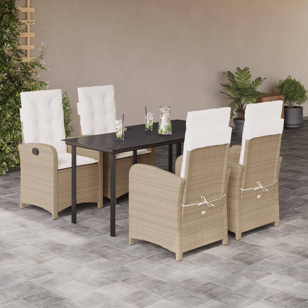 vidaXL 5-tlg. Garten-Essgruppe mit Kissen Beige Poly Rattan