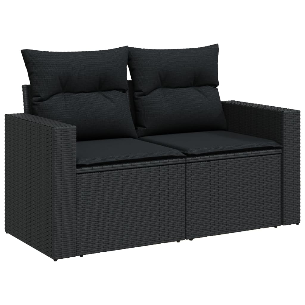 vidaXL 14-tlg. Garten-Sofagarnitur mit Kissen Schwarz Poly Rattan