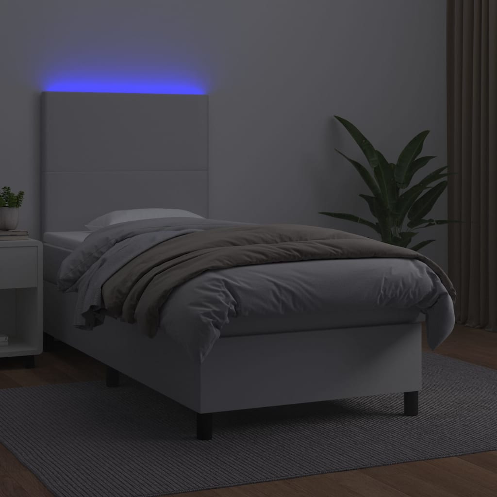 vidaXL Boxspringbett mit Matratze & LED Weiß 100x200 cm Kunstleder