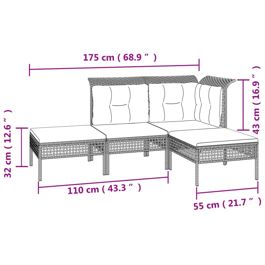 vidaXL 7-tlg. Garten-Lounge-Set mit Kissen Grau Poly Rattan